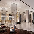 Modern Luxurious Hotel Lobby Interior With Marble Columns And Elegant Lighting 3d model