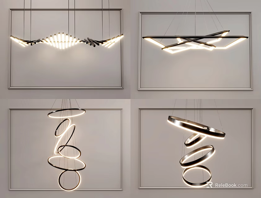 Modern Chandelier Designs Featuring Various Stylish Shapes And LED Lighting 3d model