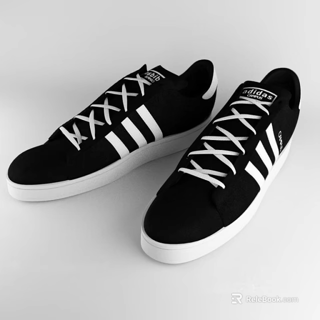 Black and White Casual Shoes with White Stripes and Laces for Everyday Fashion Wear 3d model 