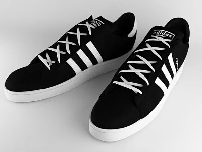 Black and White Casual Shoes with White Stripes and Laces for Everyday Fashion Wear 3d model