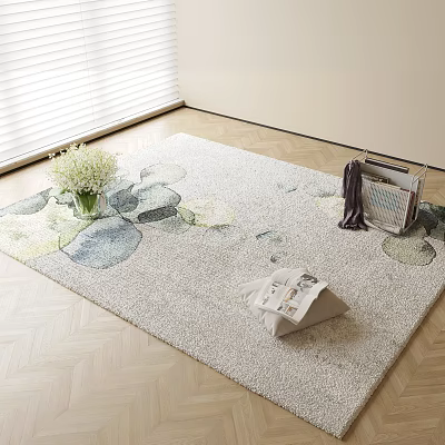 Square Area Rug With Abstract Light Blue Green Pattern Living Room Decor With Flowers Magazines 3d model
