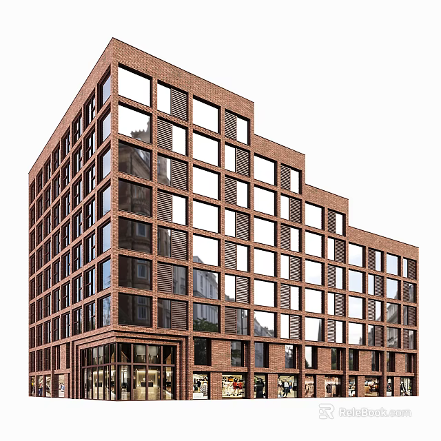 Modern Multi Story Commercial Complex With Glass Windows And Brick Facade 3d model