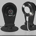 Black Digital Camera Devices With Modern Stand Design And Connected Cable 3d model