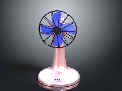 Stylish Electric Fan Featuring Blue Blades Pink Base Protective Grille And Control Buttons 3d model