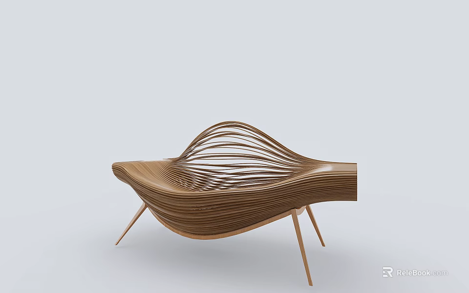 Elegant Modern Outdoor Chair With Wooden Curved Lines And Ergonomic Comfortable Design 3d model 