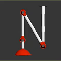 Red And White Game Movie Character With Flexible Mechanical Arm Joints Plastic Base Dark Background