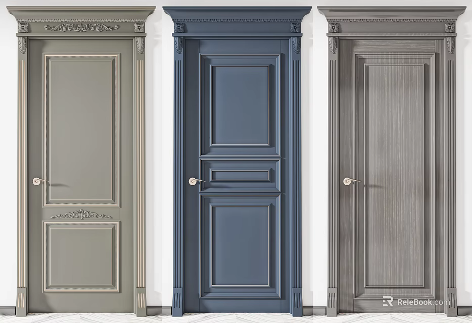 Modern Interior Hinged Doors With Various Colors And Paneled Design Frames 3d model