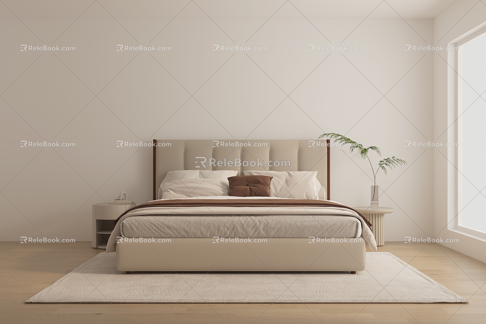 Double bed high bedside soft bed 3d model