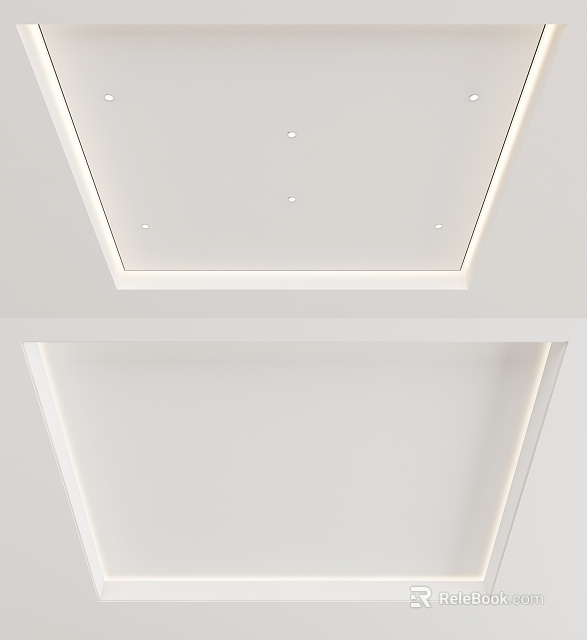 Modern White Ceiling Design With Recessed Lights And Edge LED Lighting Details 3d model 