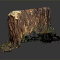 Natural Wood Stone Decorative Stump With Textured Surface And Grass Base Design