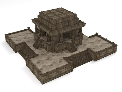 Ancient Architecture 3D Model With Stone Structure Square Base Multi Layered Roof Steps 3d model