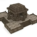 Ancient Architecture 3D Model With Stone Structure Square Base Multi Layered Roof Steps
