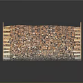 Neatly Stacked Firewood Pile on Wooden Rack with Gray Background