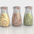 Transparent Ceramic Jars With Orange Lids Holding Various Pasta Shapes 3d model