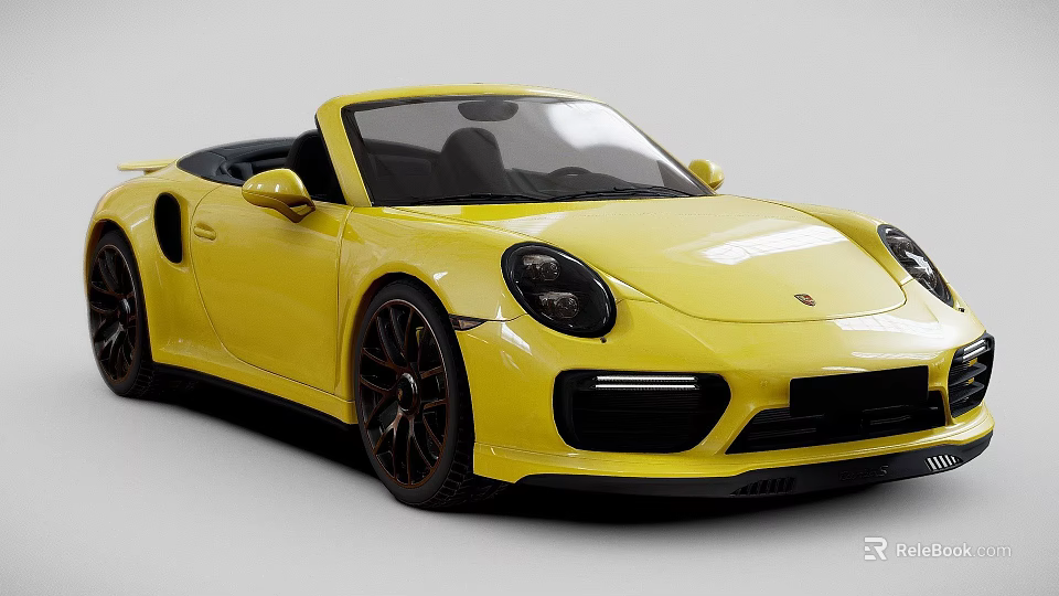 Stylish Yellow Porsche Convertible Sports Car With Black Wheels And Sleek Front Design 3d model 