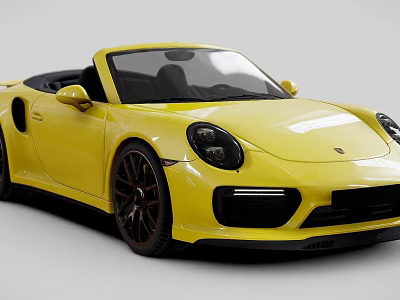Stylish Yellow Porsche Convertible Sports Car With Black Wheels And Sleek Front Design 3d model