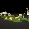 Creative Garden Landscape Design With Green Grass Outdoor Seating Swing And Projector Screen
