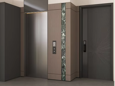 Modern Elevator Interior With Metal Door Marble Accents And Control Panel 3d model
