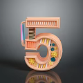 Modern 3D Number Five Home Decor Piece With Gears Pipes And Colorful Elements