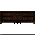 Vintage Wooden TV Stand With Ornate Gold Handles Multiple Drawers And Decorative Legs