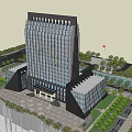 Modern High Rise Office Building Design with Landscaped Gardens and Water Features
