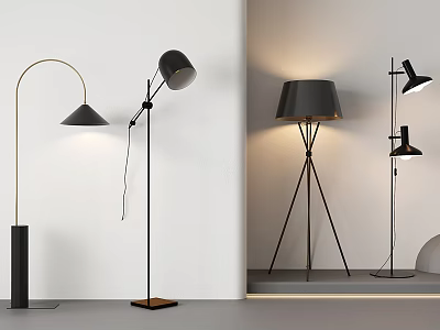 Modern Sleek Floor Lamps With Tripod Metal Bases And Arched Designs For Home Lighting Decor 3d model