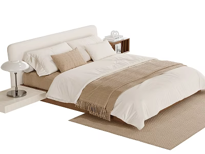 Modern Cream Soft Upholstered Double Bed With Cozy Neutral Bedding And Stylish Bedroom Nightstands 3d model
