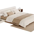 Modern Cream Soft Upholstered Double Bed With Cozy Neutral Bedding And Stylish Bedroom Nightstands