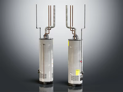 Two Silver Cylindrical Industrial Containers With Pipes And Metal Brackets 3d model