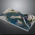 Modern 3D Topographic Model Mountain Range River And Road With Realistic Terrain Features 3d model