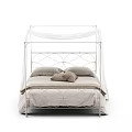 Double Bed With Metal Frame White Canopy Soft Bedding And Pillows Design 3d model