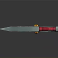Ornate Metal Axe With Wavy Pattern Blade Red Wrapped Handle And Golden Accent