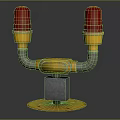 Commercial Warning Device With Two Red Alert Lights And Yellow Metal Base Structure 3d model