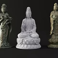 Exquisite Guanyin Sculpture Carving Featuring Three Different Material Buddha Statues with Intricate Details