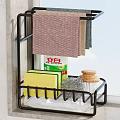 Black Kitchenware Storage Rack With Towels Sponge Scrubber And Wooden Lid Container