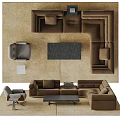 Modern L Shaped Sofa And Coffee Table Set With Brown Fabric And Black Tabletop 3d model