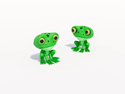 Cute Green Frogs With Big Eyes In Cartoon Style On White Background 3d model
