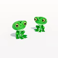 Cute Green Frogs With Big Eyes In Cartoon Style On White Background