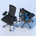 Ergonomic Office Chair With Adjustable Arms Black Frame Blue Mesh Back And Swivel Base