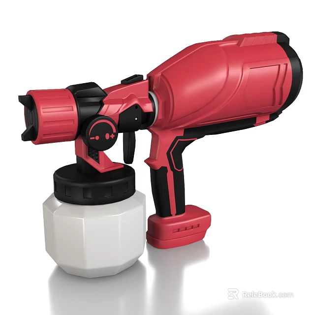 Red Handheld Industrial Paint Sprayer Tool With White Container And Ergonomic Grip 3d model 