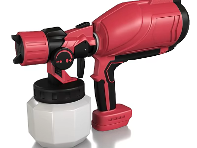 Red Handheld Industrial Paint Sprayer Tool With White Container And Ergonomic Grip 3d model