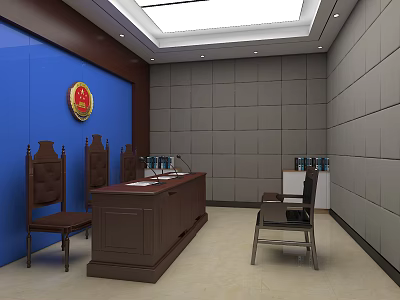 Contemporary Monitoring Room Interior Featuring Blue Gray Walls Badge Brown Desk Chairs And Ceiling Lights 3d model
