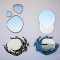 Stylish Wall Decor with Various Shaped Mirrors and Decorative Black Blue Frames 3d model