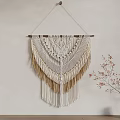 Cream And Gold Macramé Wall Hanging With Tassels And Decorative Branch