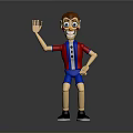 Cartoon Clown With Red Nose Red Blue Striped Shirt Blue Shorts Black Shoes Raising Hand