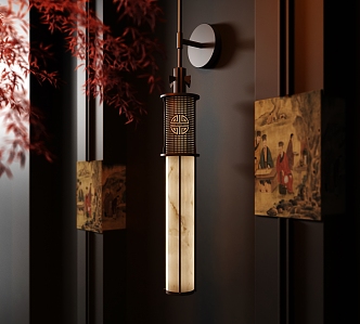 New Chinese Long Wall Lamp Metal Wall Lamp Stone Wall Lamp Hotel Wall Lamp 3d model