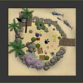 Tropical Island Model With Sand Beach Palm Trees Water Hut And Rocks