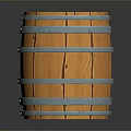Wooden Barrel With Orange Wood Surface And Silver Metal Hoops Structure