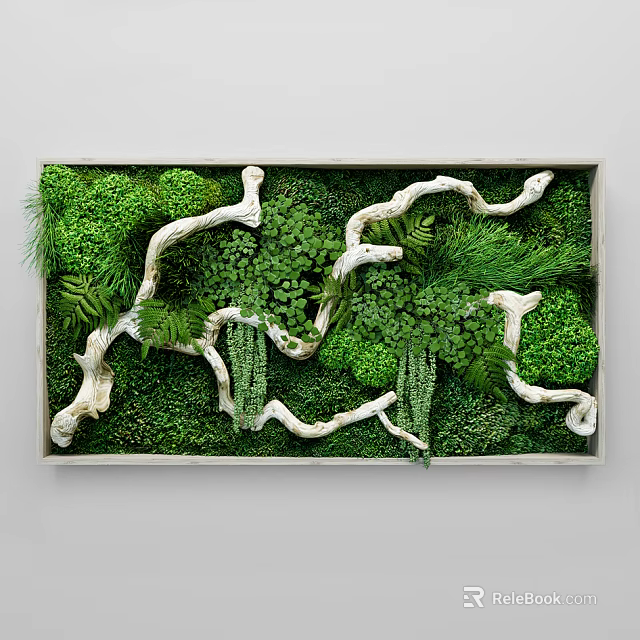 Living Plant Wall Design With Lush Green Plants Natural Twigs Moss And Ferns 3d model 