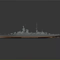 3D Warship Model Displaying Side View Gray and Orange Hull Multiple Gun Turrets and Superstructure 3d model